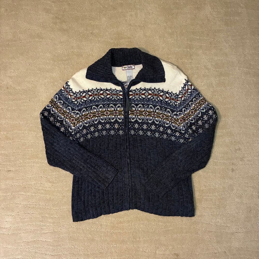 Vintage Tiara International Faire Isle Quarter Zip Henley Knit Fisherman Sweater